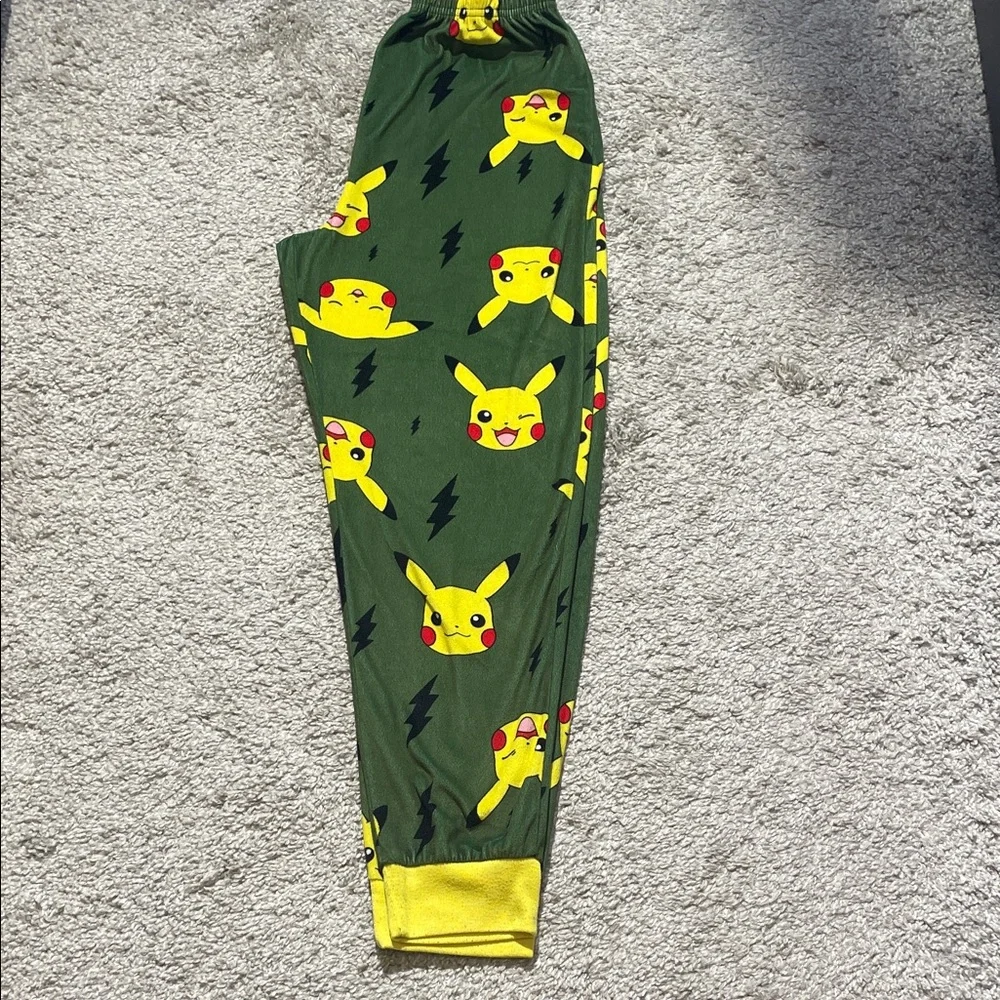 Pikachu Green Kids Pajama Bottoms with Pikachu Print. Boys Size 10/12